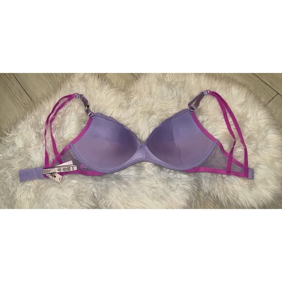 Victorias Secret Padded No Wire Bra Lace Womens 32DD Purple New - Picture 5 of 6